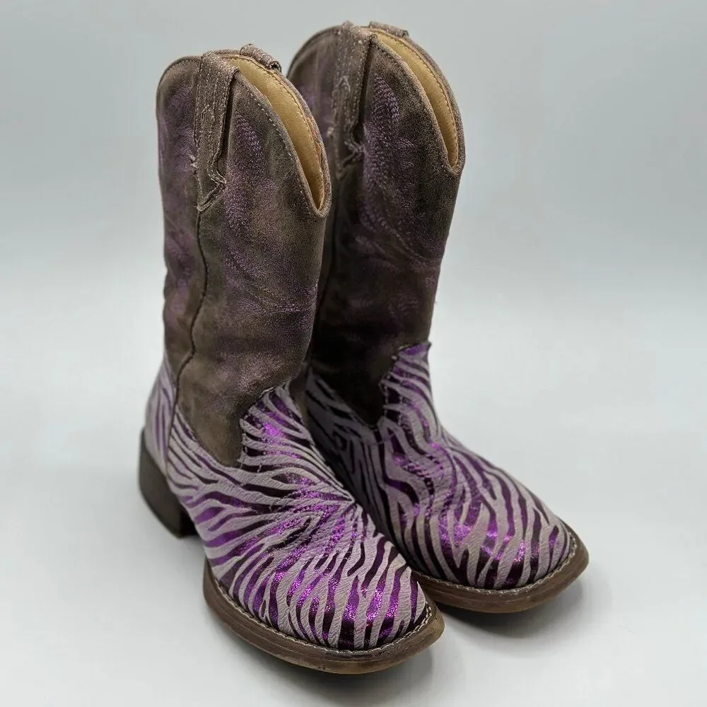 Roper Little Girl's Western Purple Metallic Zebra Square Toe Toddler Boots Sz 12